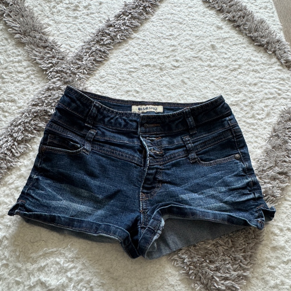 Blue spice denim jean shorts